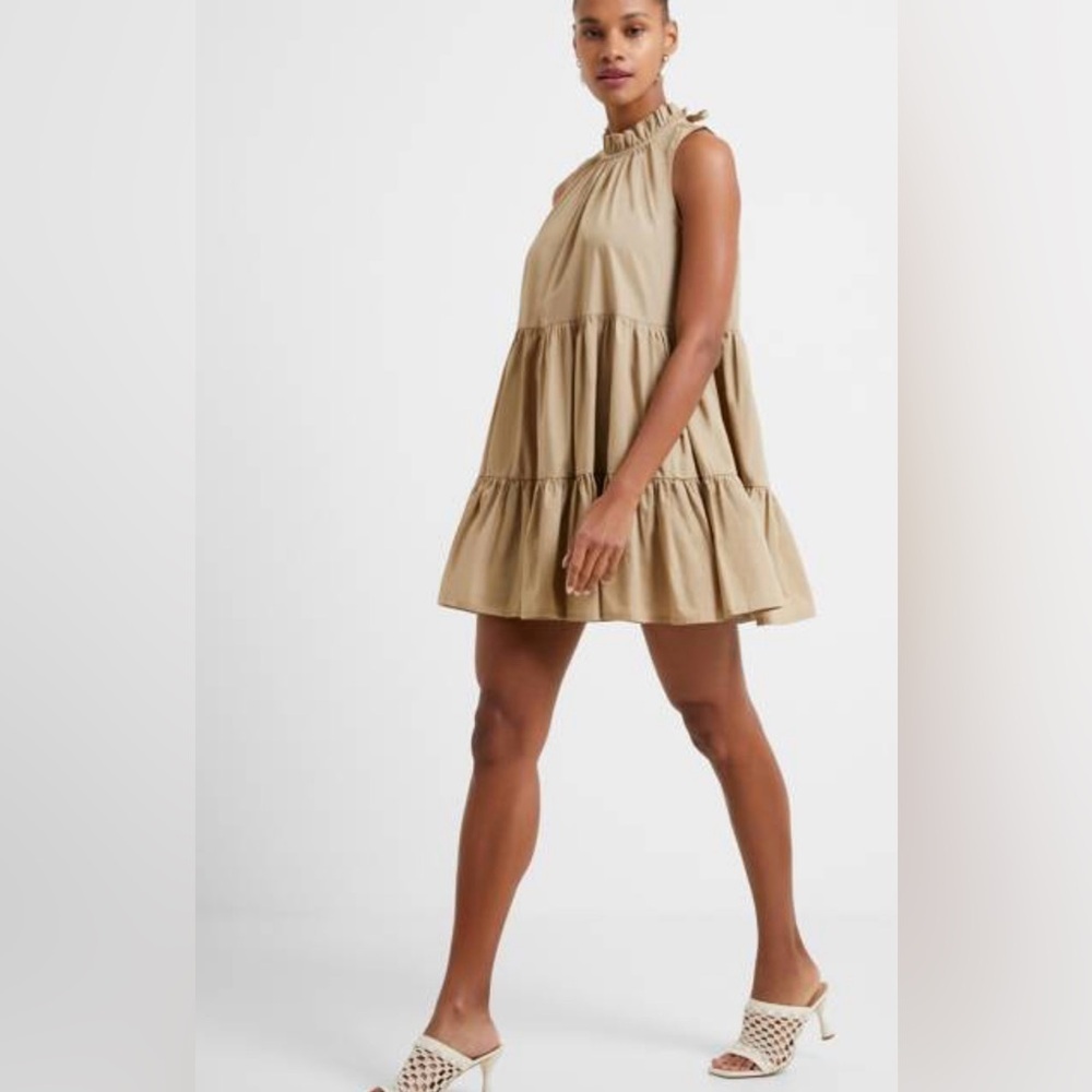 NWT French Connection Rhodes Poplin Tiered, Sleeveless Mini Sundress, Size XS